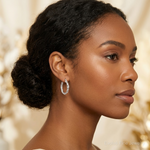 Sterling Silver Twisted Textured 3x20mm Hoop Earrings - Model Shot