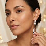 Sterling Silver Polished Omega Back Hoop Earrings - Model Shot