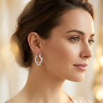 Sterling Silver Polished Clover Hoop Earrings - Model Shot