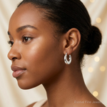 Sterling Silver Polished & Tapered Round Hoop Earrings - Model Shot