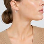 Sterling Silver Diamond Cut & Textured Hoop Earrings - Model Shot