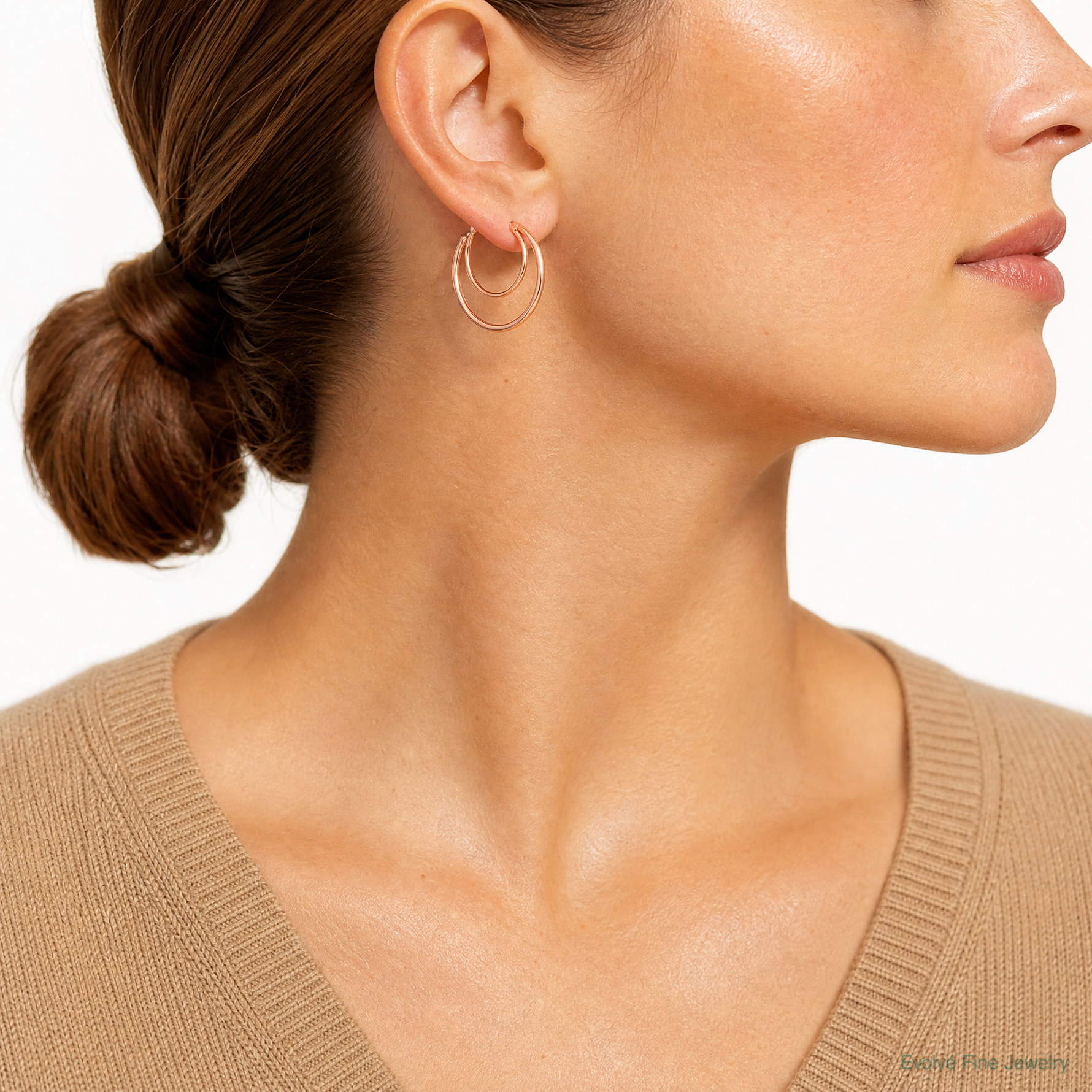 Sterling Silver RH plated Rose Gold-plated 28x3.5 Hoop Post Earrings - Model Shot