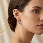 Sterling Silver Antiqued Beaded Endless Hoop Earrings - Model Shot