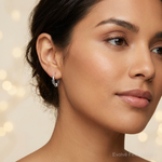Sterling Silver Antiqued Beaded Endless Hoop Earrings - Model Shot