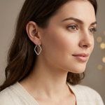Sterling Silver Antiqued Textured Square Hoop Earrings - Model Shot