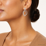 Sterling Silver Rhodium-plated CZ Circles Dangle Post Earrings - Model Shot
