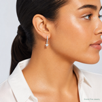 Sterling Silver Rhodium-Plated CZ Hoops with Star Dangle Earrings - Model Shot