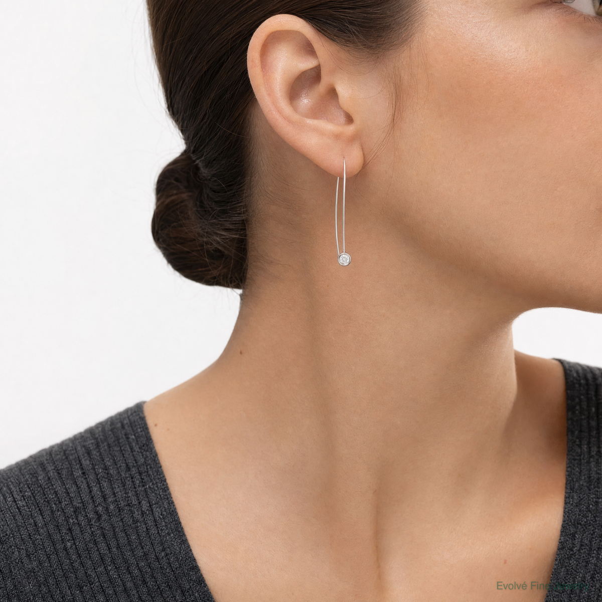Sterling Silver CZ Threader Earrings - Model Shot