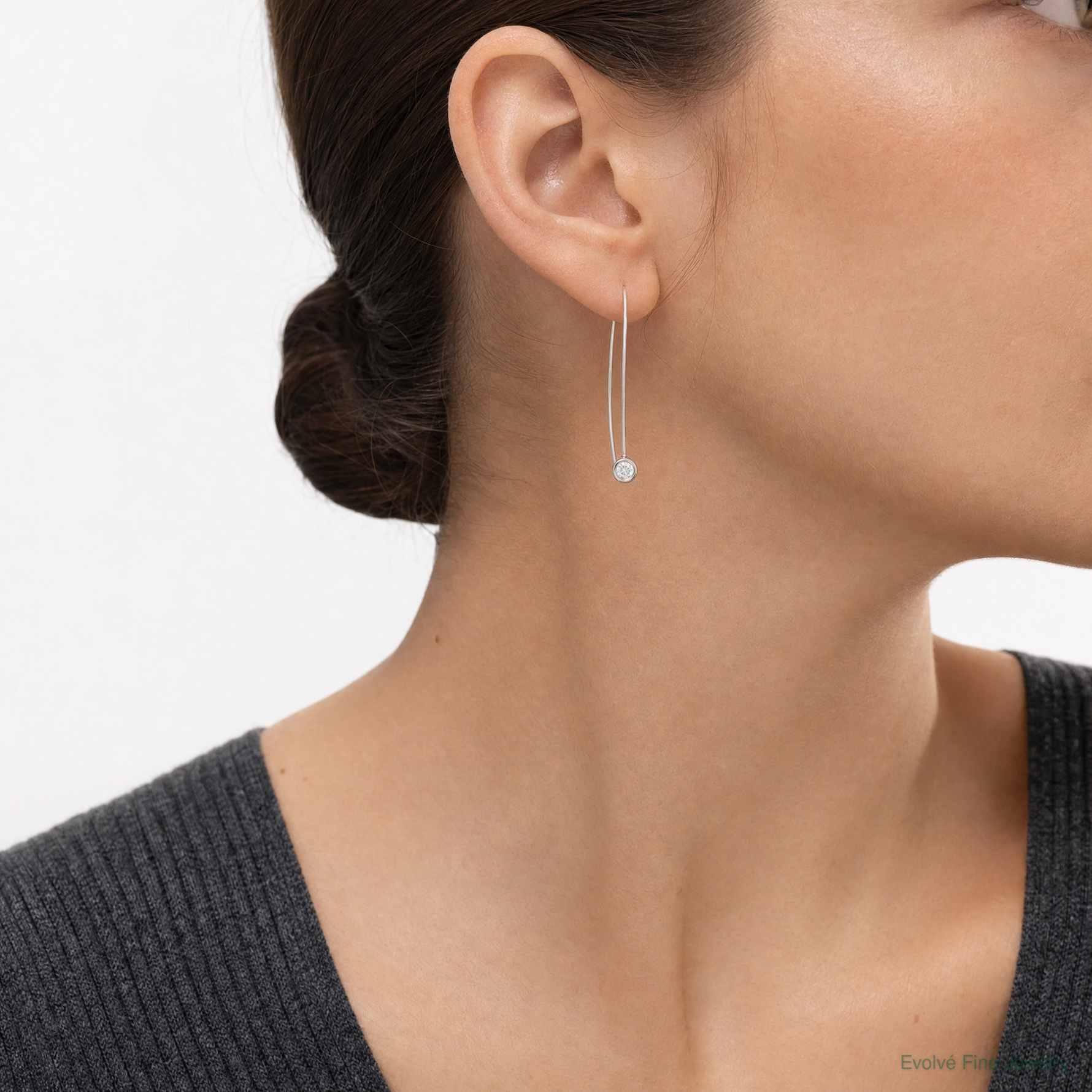 Sterling Silver CZ Threader Earrings - Model Shot