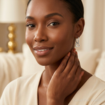 Sterling Silver Rhodium-plated Heart Hoop Earring - Model Shot