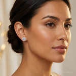 Sterling Silver RH-plated Polished & Textured Diamond Circle Post Earrings - Model Shot