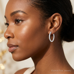Sterling Silver Rhodium-plated CZ In/Out Hinged Hoop Earrings - Model Shot