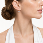 Sterling Silver Rhodium-plated Polished CZ Cross Post Dangle Earrings - Model Shot
