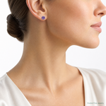 Sterling Silver Rhodium-plated 6mm Polished Amethyst Post Earrings - Model Shot