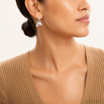 Sterling Silver Rhodium-plated Dolphin in Hoop Dangle Post Earrings - Model Shot