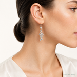 Sterling Silver Rhodium-plated Polished 3D Fishbone Leverback Earrings - Model Shot