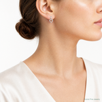 Sterling Silver RH Polished CZ Heart Post Dangle Earrings - Model Shot