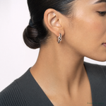 Sterling Silver Rose-tone Blk Rhodium-plate CZ Fancy Hinged Hoop Earrings - Model Shot