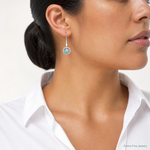 Sterling Silver Rhodium plated Aqua & White CZ Dangle Earrings - Model Shot