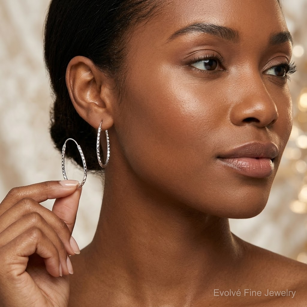 Sterling Silver Polished D/C Endless Hoop Earrings - Model Shot