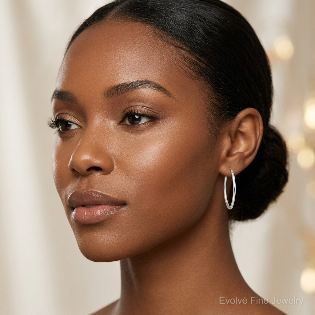 Sterling Silver Polished Endless Oval Hoop Earrings - Model Shot