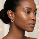 Sterling Silver Polished Beaded Circle Endless Hoop Earrings - Model Shot