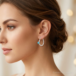 Sterling Silver Polished Turquoise Endless Hoop Earrings - Model Shot