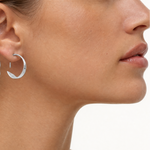 Sterling Silver Rhodium-plated Polished Flat Bar Hoop Threader Earrings - Model Shot