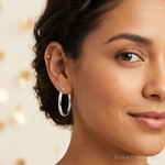 Sterling Silver Polished and Diamond-cut Circle Hoop Earrings - Model Shot