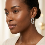 Sterling Silver Diamond-cut 6x25mm Hoop Earrings - Model Shot