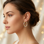 Sterling Silver Gold and Rose-tone Diamond-cut Circle Hoop Earrings - Model Shot