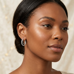 Sterling Silver Beaded Double Circle Hoop Earrings - Model Shot