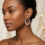 Sterling Silver Polished & Textured Knife Edge Round Hoop Earrings - Model Shot