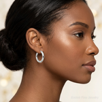 Sterling Silver Polished Hinged Circle Hoop Earrings - Model Shot