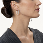 Sterling Silver Polished Oval J-Hoop Post Earrings - Model Shot