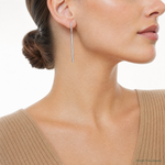 Sterling Silver Rhodium-plated Polished CZ Bar Dangle Earrings - Model Shot
