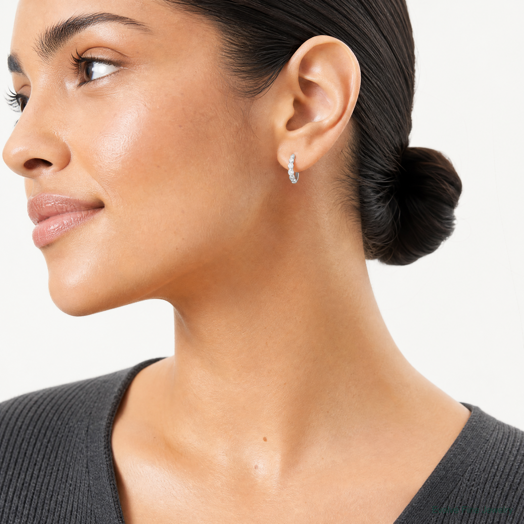 Sterling Silver Rhodium-plated CZ Post Hoop Earrings - Model Shot