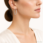 Sterling Silver CZ Oval Hoop Earrings - Model Shot