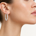 Sterling Silver CZ Oval Hoop Earrings - Model Shot