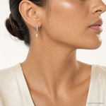 Sterling Silver Rhodium-plated Polished CZ Hinged Hoop Earrings - Model Shot