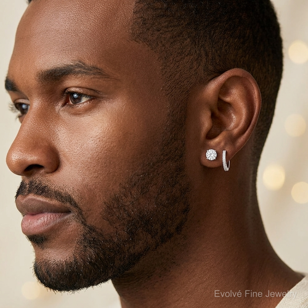 Sterling Silver Rh-plated CZ 2mm Hoop and 5mm Stud Post Earring Set - Model Shot
