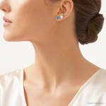 Sterling Silver Rh-plated 7mm Cr. Blue Opal / White Opal Post Earring Set - Model Shot