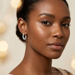 Sterling Silver E-coated Beaded Hinged Hoop Earrings - Model Shot