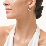Sterling Silver Rhodium-plated Polished Flower Shape Hoop Earrings - Model Shot