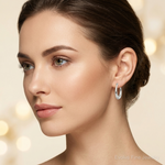 Sterling Silver Polished Oval Hoop Earrings - Model Shot