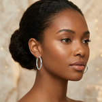 Sterling Silver 2mm Square Tube Omega Back Round Hoop Earrings - Model Shot