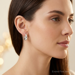 Sterling Silver E-coated Tapered Hinged Hoop Earrings - Model Shot