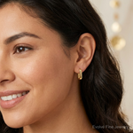 Sterling Silver Gold-tone Polished Rectangle Hoop Earrings - Model Shot