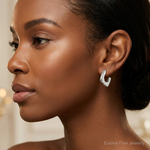 Sterling Silver Rhodium-plated Polished Square C-Hoop Post Earrings - Model Shot