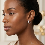 Sterling Silver E-coated Textured Edge C-Hoop Earrings - Model Shot
